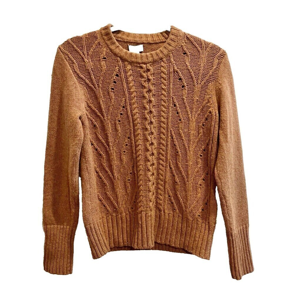 J. Crew Brown Lambs Wool Sweater Small Women's Cable Knit Classic Neutral Preppy